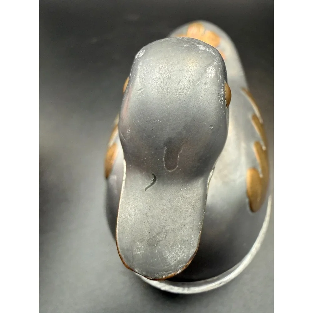 Antique Vintage Chinese Pewter Brass Duck Form Covered Box Trinket